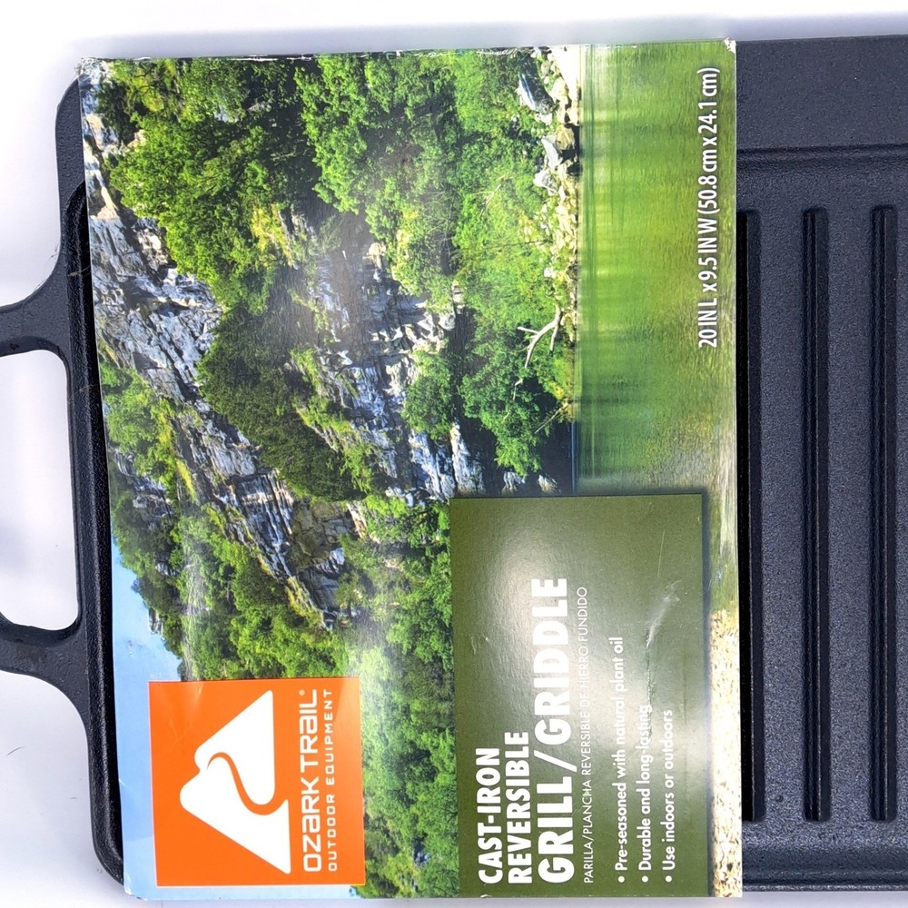 Ozark Trail Reversible Grill Griddle Unisex 20x9.5 Black Cast Iron Cookware New - Picture 3 of 11